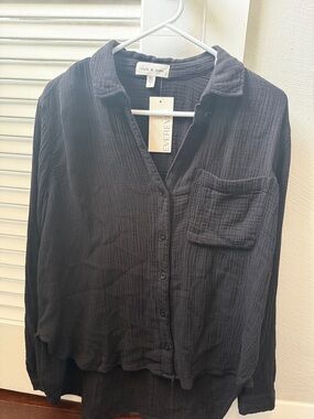 cloth & stone Black Textured Gauze Shirt